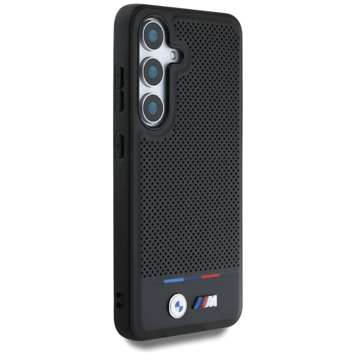 BMW Leather Tricolor Stripe MagSafe Case for Samsung Galaxy S25+ - Black