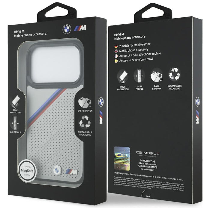 BMW M Tricolor Metal Logo MagSafe Case for iPhone 17 Pro - Gray