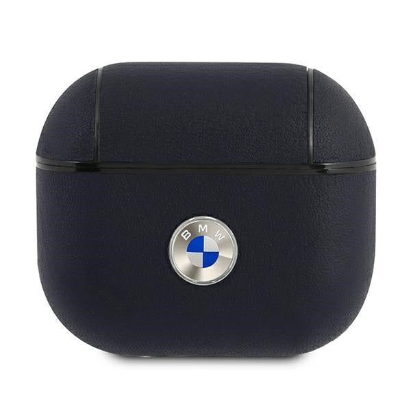 BMW Genuine Leather Silver Logo Case for AirPods 3 - Navy Blue