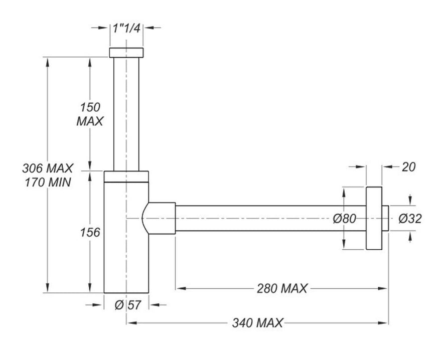 SINK TRAP BLACK MATTE 1 1/4 Ф32ММ