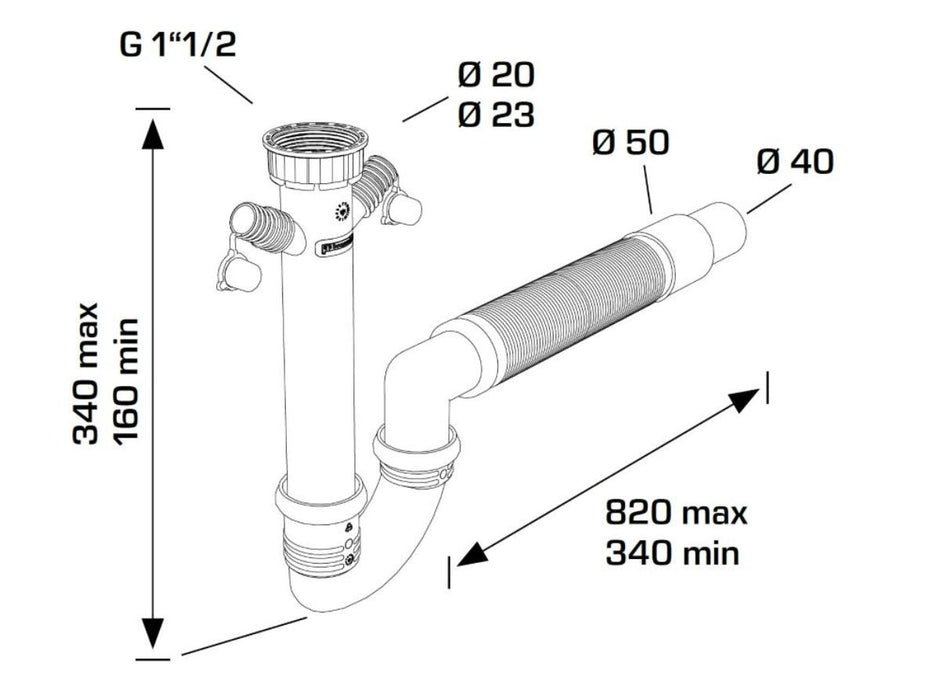 SINK TRAP 1 1/2 F40 WITH 2 GV SPOUTS