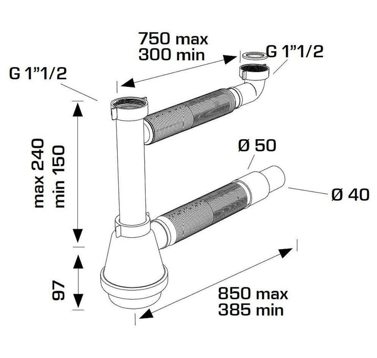 SYPHON FOR DOUBLE KITCHEN SINK WITH GV