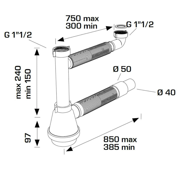 SYPHON FOR DOUBLE KITCHEN SINK WITH GV