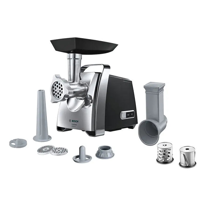 Bosch MFW67440 Meat mincer ProPower 2000W 3,5 kg/min nr. 8 3 sieves kebbe attachment shredder with 2 drums reverse