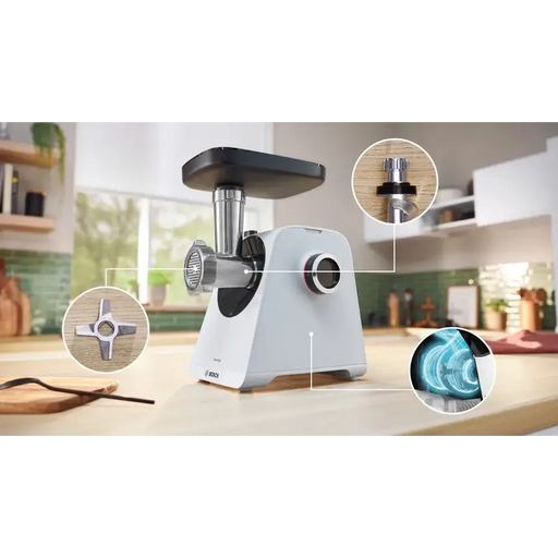 Bosch MFWS420W Meat mincer - MultiPower 1900 W Planetary gearbox 2,5 kg/min kebbe attachment sausage attachment reverse