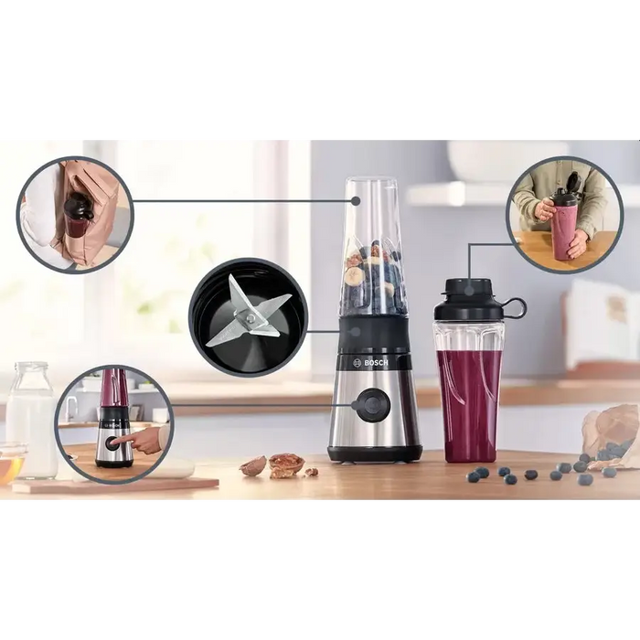 Bosch MMB2111M Blender VitaPower Series 2 0,6 L 450 W ToGo bottle from Tritan Stainless steel - Кухненски уреди<<<BOSCH