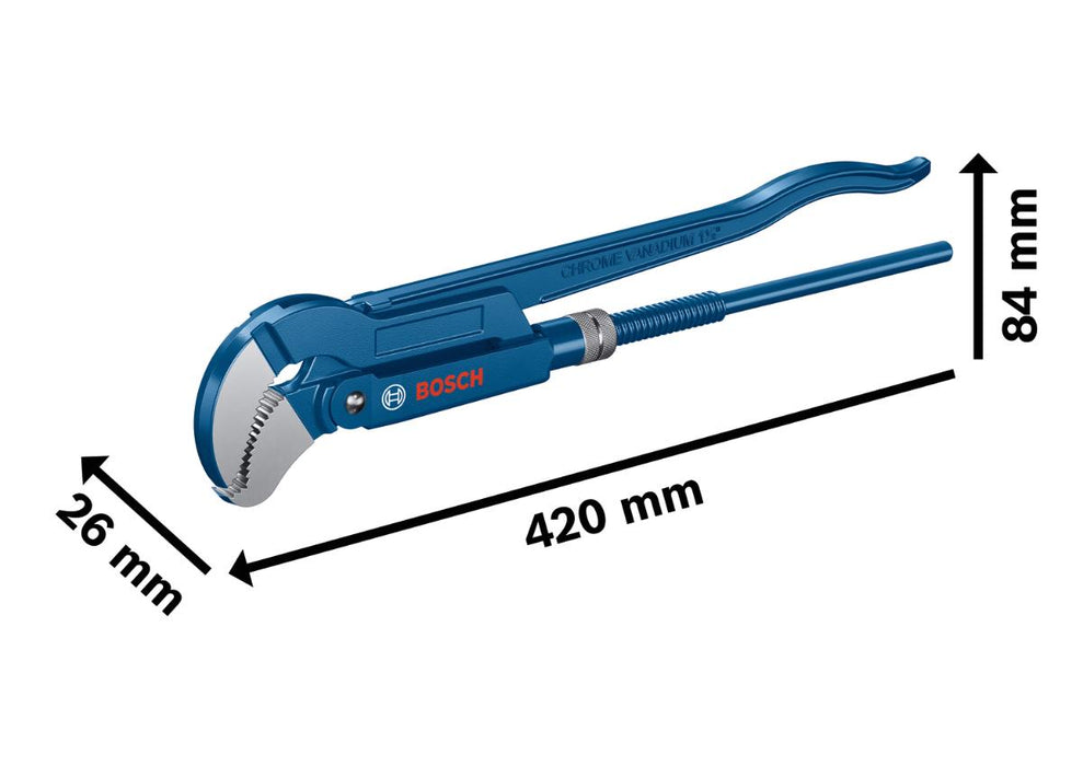 Pipe Wrench BOSCH 45° Chrome vanadium steel Blue