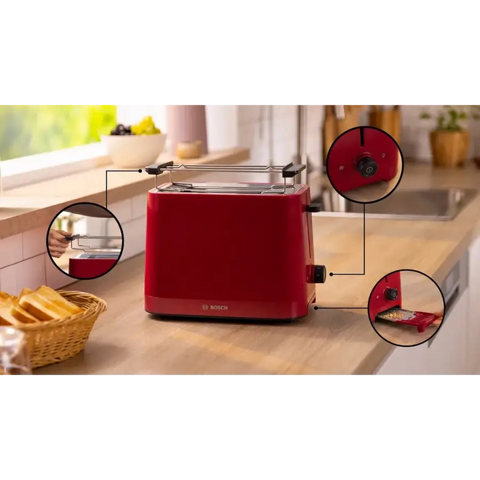 Bosch TAT3M124 toaster 2 slice(s) 950 W Red