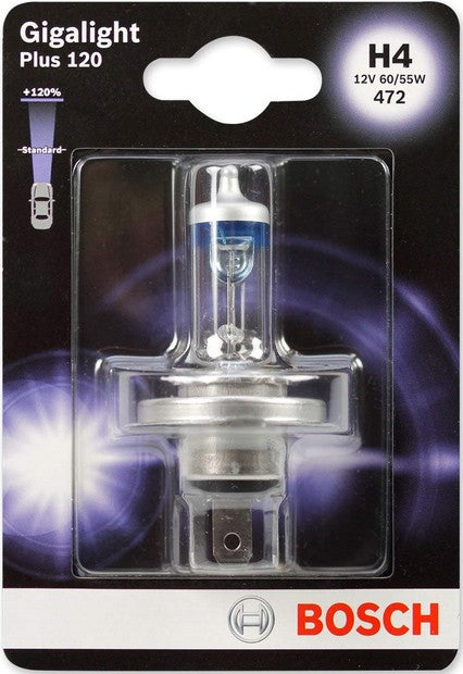BOSCH GIGALIGHT PLUS 120% H4 3200K 55W/60W 12V CARTON BLISTER 1 PCS