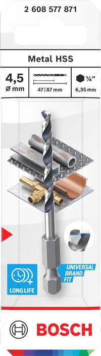 BOSCH METAL DRILL BIT HEX 1 PC. 4.5 MM