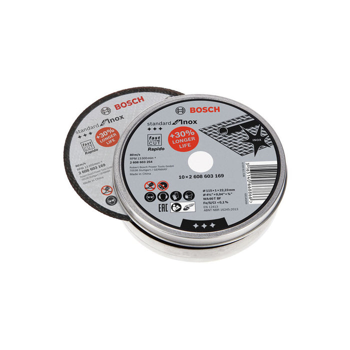 SET OF DISCS 10 PIECES FOR METAL INOX BOSCH 115x1x22.23