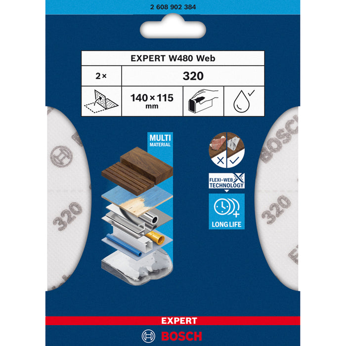 SANDING PAD 115X140 P320 2 PCS BOSCH EXPERT W480