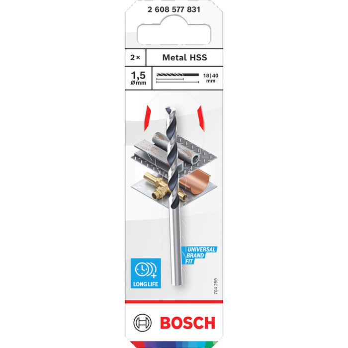 METAL DRILL BIT 2 PIECES BOSCH HSS 1.5x18x40