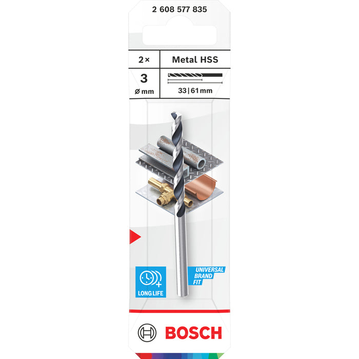 METAL DRILL BIT 2 PIECES BOSCH HSS 3x33x60