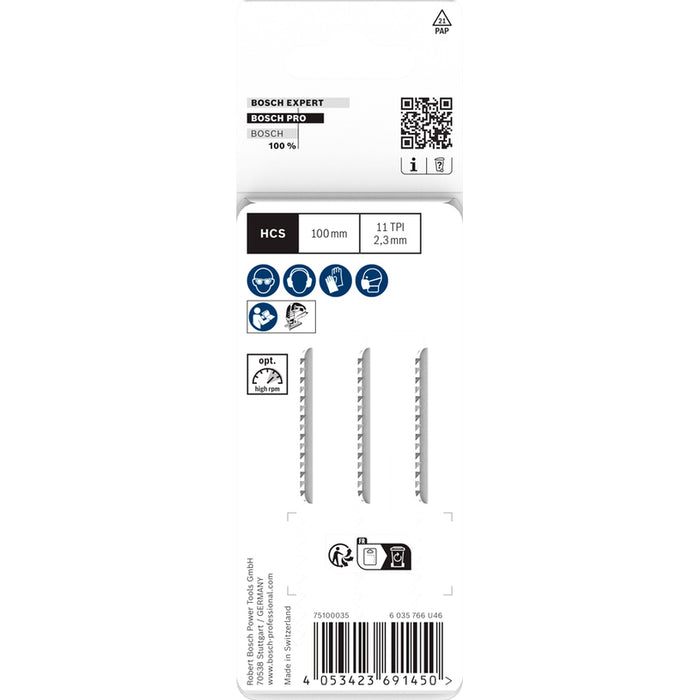 SET OF 3 BOSCH JIGSAW BLADES 100 MM