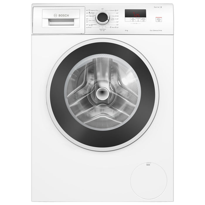Bosch WGE03200BY, SER2, Washing machine 8kg, A, 1200rpm, 51/71dB(A), waveDrum 65l, 4 options, SpeedPerfect, Hygiene+, Jeans/dark wash, white-blackgrey door