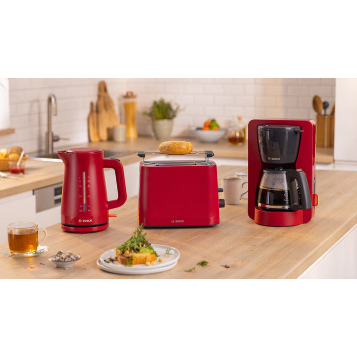 Bosch TAT3M124, MyMoment Compact toaster, 950 W, Auto power off, Defrost and reheat setting, Removable and foldable bun attachment, High lift, Deep Red