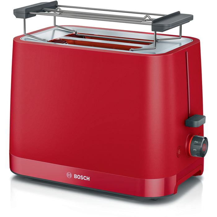 Bosch TAT3M124, MyMoment Compact toaster, 950 W, Auto power off, Defrost and reheat setting, Removable and foldable bun attachment, High lift, Deep Red