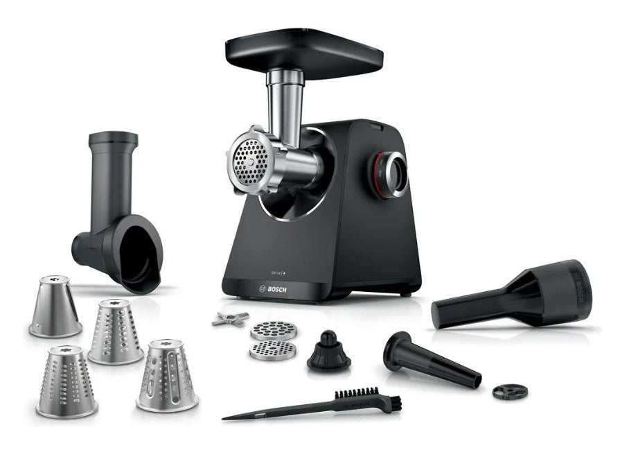 Bosch MFWS440B, Meat mincer - MultiPower 1900 W, Planetary gearbox, 2,5 kg/min, kebbe attachment, sausage attachment, reverse function, Black