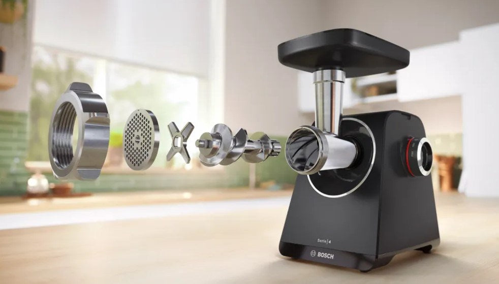 Bosch MFWS440B, Meat mincer - MultiPower 1900 W, Planetary gearbox, 2,5 kg/min, kebbe attachment, sausage attachment, reverse function, Black