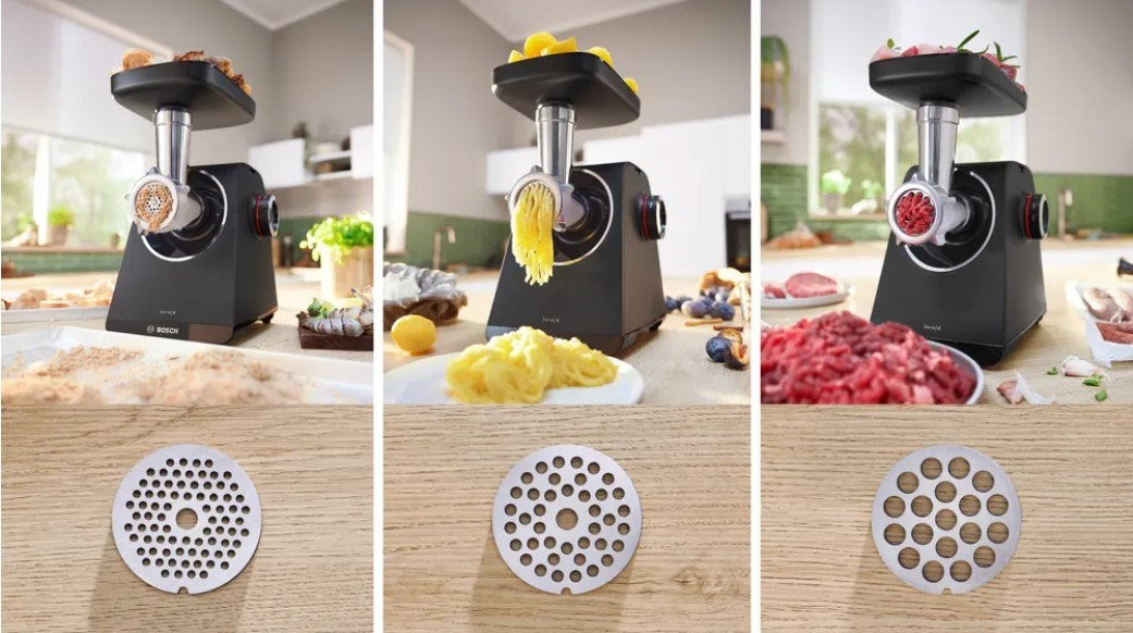 Bosch MFWS440B, Meat mincer - MultiPower 1900 W, Planetary gearbox, 2,5 kg/min, kebbe attachment, sausage attachment, reverse function, Black