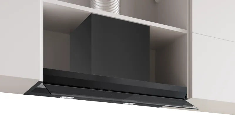 Bosch DBB87DP60, SER6, Integrated box hood 80cm A+, EcoSilenceDrive, max 433(699)m3/h, 57(68)dB, 3+1 speeds, CoP A, Grease eff. 85,3%(B), Glass touch control, HC, Color temp. adjust, Matt black