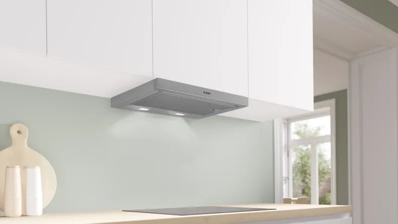Bosch DFM064W55, SER2, Telescopic hood 60cm C, EcoSilence Drive, max 394 m3/h, 68dB, 3 speeds, CoP D, Grease eff. 86,6%, front strip inox