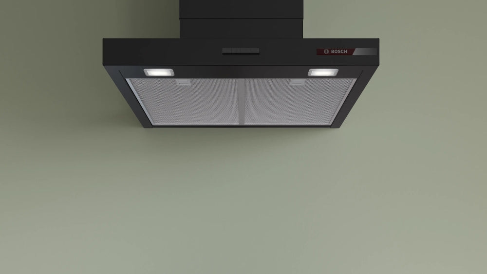 Bosch DWB63BC60, SER2, Chimney hood 60cm C, max 400m3/h, 67dB, 3 speeds, Push buttons, CoP E, Box design, Grease eff. 85,4%, Matt black
