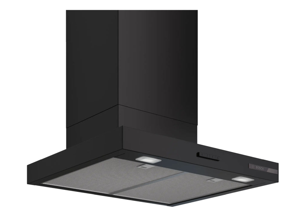 Bosch DWB63BC60, SER2, Chimney hood 60cm C, max 400m3/h, 67dB, 3 speeds, Push buttons, CoP E, Box design, Grease eff. 85,4%, Matt black
