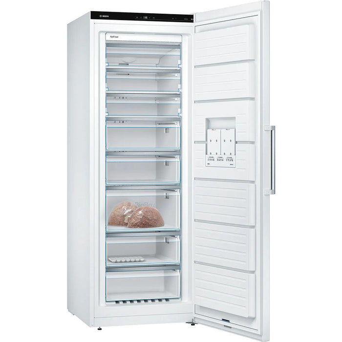 Bosch GSN58AWEV SER6 FS upright freezer, NoFrost, D, 191/70/65cm, 366l, 39dB(C), IC, 5 drawers (1 BigBox), 3 shelfs, handle, white