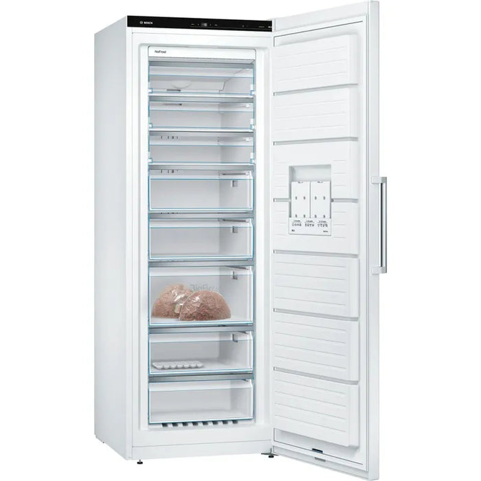 Bosch GSN58AWEV SER6 FS upright freezer, NoFrost, D, 191/70/65cm, 366l, 39dB(C), IC, 5 drawers (1 BigBox), 3 shelfs, handle, white