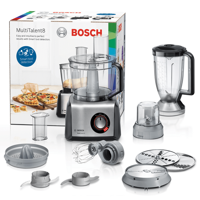 BOSCH MC812M844, Food processor, MultiTalent 8, 1250 W, add.Tritan blender, Citrus press, Dough Tool, Whisk, Black -Brushed stainless steel