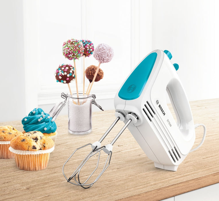 Bosch MFQ2210D, Hand mixer, CleverMixx, 375 W, 4 speed settings, additional pulse/turbo setting, white/blue