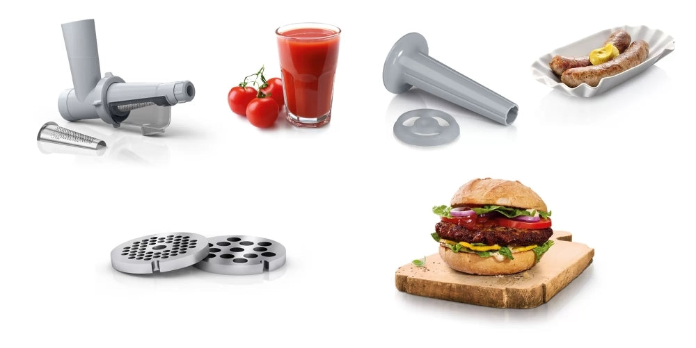 Bosch MFW2510W, Meat mincer, SmartPower Meat mincer from SmartPower range: 1500W, 1,7 kg/min, 2 sieves, 1 sausage horn, no reverse, white