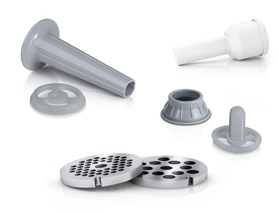 Bosch MFW2520W, Meat mincer, SmartPower Meat mincer from SmartPower range: 1500W, 1,7 kg/min, 2 sieves, 1 sausage horn, kebbe attachment, no reverse, white