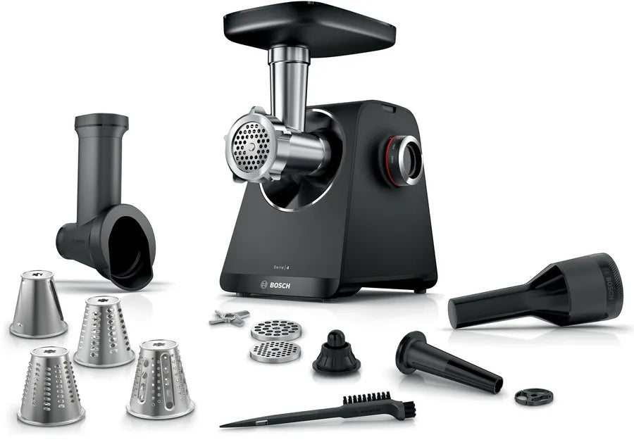 Bosch MFWS440B, Meat mincer - MultiPower 1900 W, Planetary gearbox, 2,5 kg/min, kebbe attachment, sausage attachment, reverse function, Black