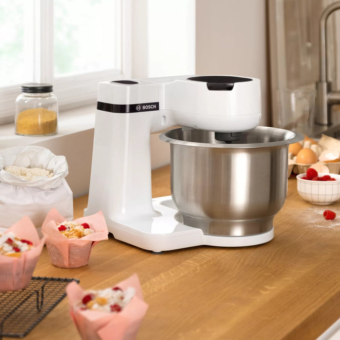 Bosch MUMS2EW40, Kitchen machine, MUM Serie 2, 700 W, add. Meat mincer, Plastic blender, Citrus press, White