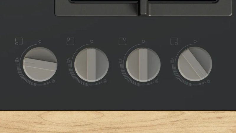 Bosch PNN6B6K40, SER4, Gas hob, 4 zones, 9 power levels, FlameSelect new, Easy cleaning, metal knobs, black, 60cm