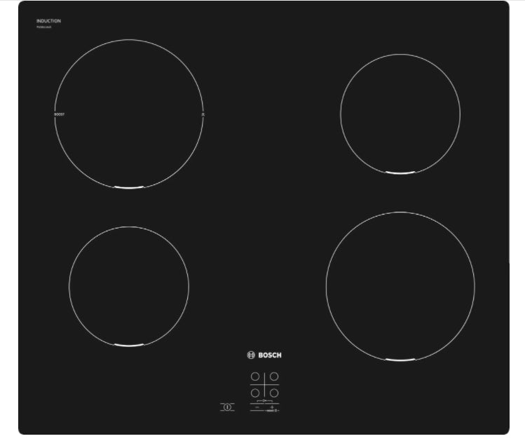 Bosch PUG611AA5E SER2, Induction hob, 60 cm, 4 zones, surface mount without frame, Black