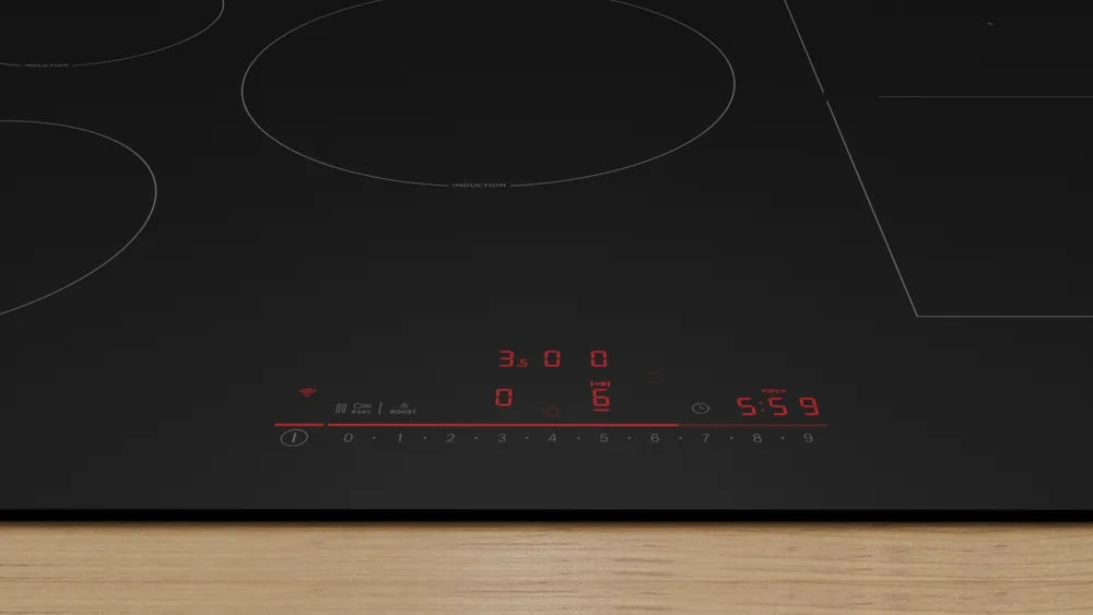 Bosch PVW81CHB1E, SER8, Induction electric cooktop, 5 zones (1 CombiZone + 3, 24cm ring), DirectSelect, PanBoost, frameless, 7,4 kW, 80cm, HC, Matt Black