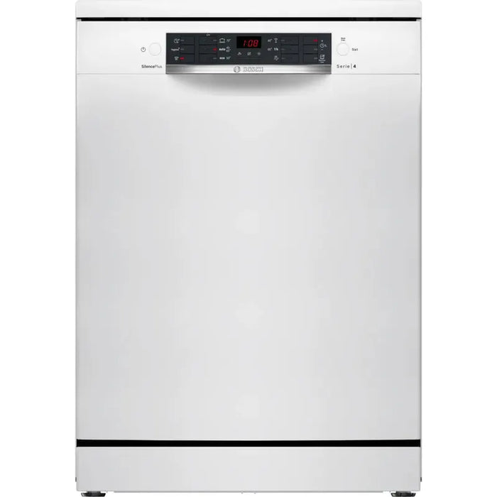 Bosch SMS46KW02E, SER4, Free-standing dishwasher, E, Polinox, 9,5l, 13ps, 6p/4o, 46dB(C), 3rd drawer, Rackmatic, white, w/o HC