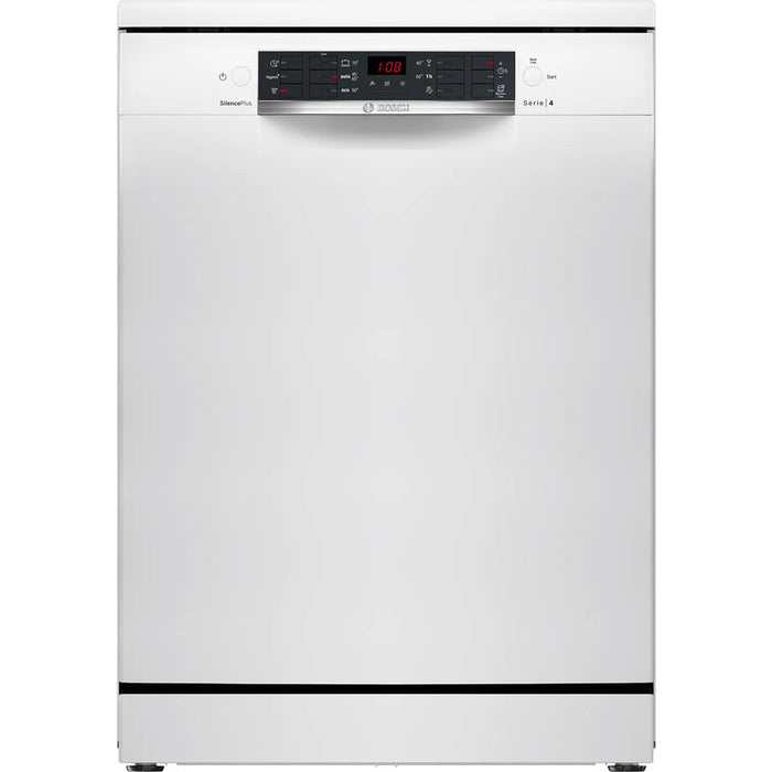 Bosch SMS46KW02E, SER4, Free-standing dishwasher, E, Polinox, 9,5l, 13ps, 6p/4o, 46dB(C), 3rd drawer, Rackmatic, white, w/o HC