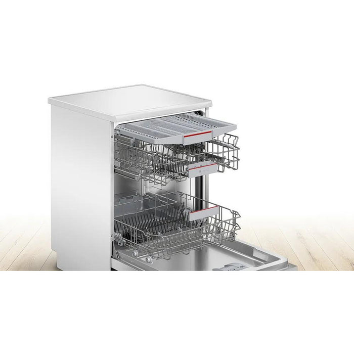 Bosch SMS4EVW08E, SER4, Free-standing dishwasher, B, EfficientDry, Polinox, 9,0l, 14ps, 6p/5o, 44dB(B), Silence 43dB, 3rd drawer, Rackmatic, white, HC