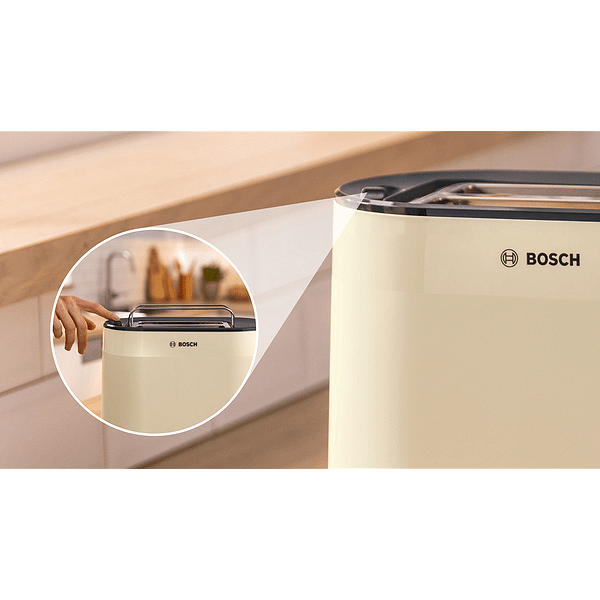 Bosch TAT2M127, MyMoment Compact toaster, 950 W, Auto power off, Defrost and reheat setting, Integrated warming grid, High lift, Cream