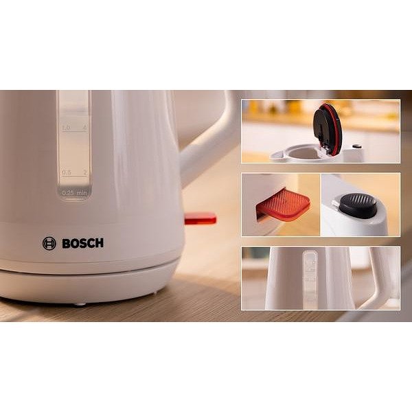 Bosch TWK1M121, MyMoment Plastic Kettle, 2400 W, 1.7 l, Cup indicator, Limescale filter, Triple safety function, White