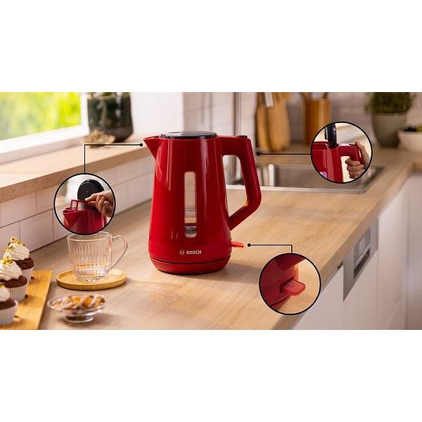 Bosch TWK1M124, MyMoment Plastic Kettle, 2400 W, 1.7 l, Cup indicator, Limescale filter, Triple safety function, Red