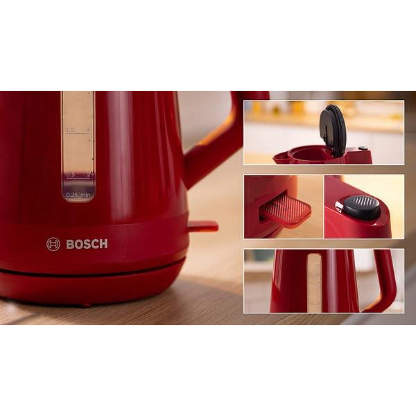 Bosch TWK1M124, MyMoment Plastic Kettle, 2400 W, 1.7 l, Cup indicator, Limescale filter, Triple safety function, Red