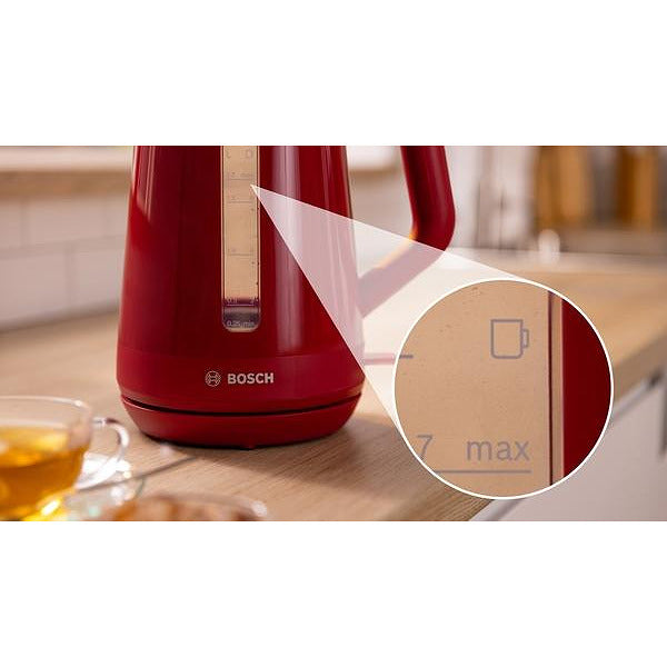 Bosch TWK1M124, MyMoment Plastic Kettle, 2400 W, 1.7 l, Cup indicator, Limescale filter, Triple safety function, Red