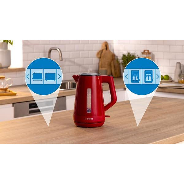 Bosch TWK1M124, MyMoment Plastic Kettle, 2400 W, 1.7 l, Cup indicator, Limescale filter, Triple safety function, Red