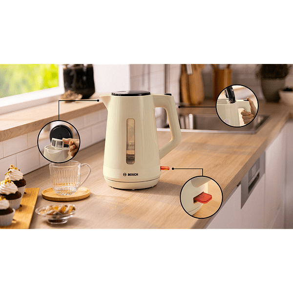 Bosch TWK1M127, MyMoment Plastic Kettle, 2400 W, 1.7 l, Cup indicator, Limescale filter, Triple safety function, Cream